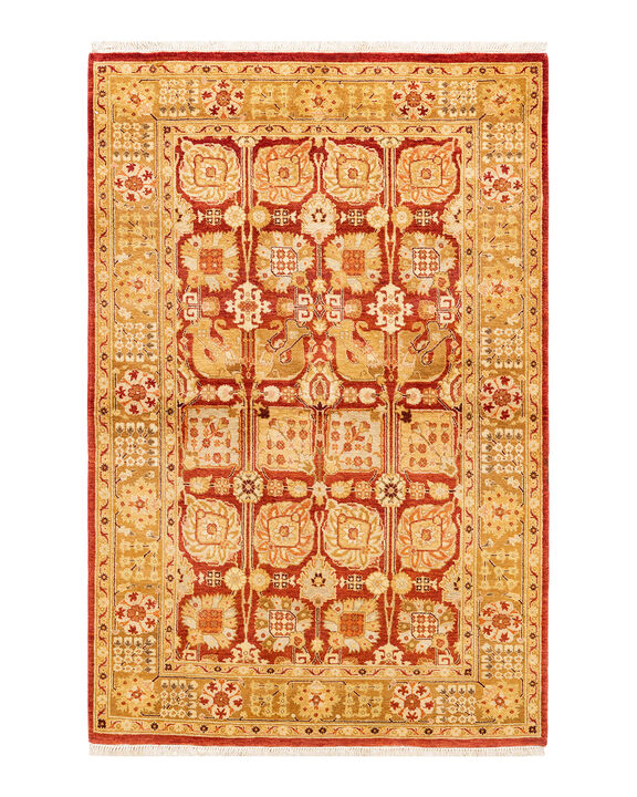 Eclectic, One-of-a-Kind Hand-Knotted Area Rug  - Red , 4' 2" x 6' 4"