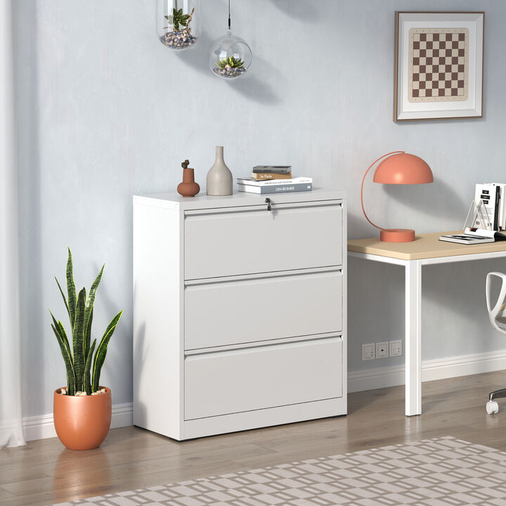Mondawe Horizontal 3-Drawer Metal White Lockable Filing Cabinet Capable Of Storing A4/F4 Size Files