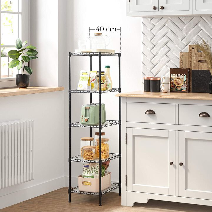 BreeBe Black 5-Tier Height-Adjustable Kitchen Storage Shelf