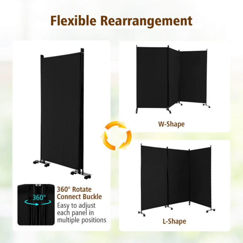 Hivvago 3 Panel Folding Room Divider with Lockable Wheels