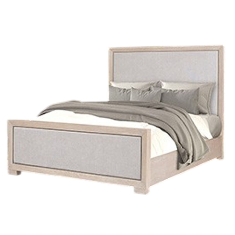 Kizie Queen Size Bed, Modern Upholstered Tawny Brown Gray Solid Wood - Benzara