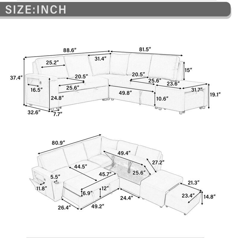 Gabdor L‑Shaped Pull‑Out Sectional Sofa Bed image number 9