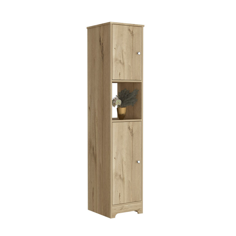 DEPOT E-SHOP Yaka Linen Double Door Cabinet, Four Interior Shelves, One Open Shelf, Light Oak