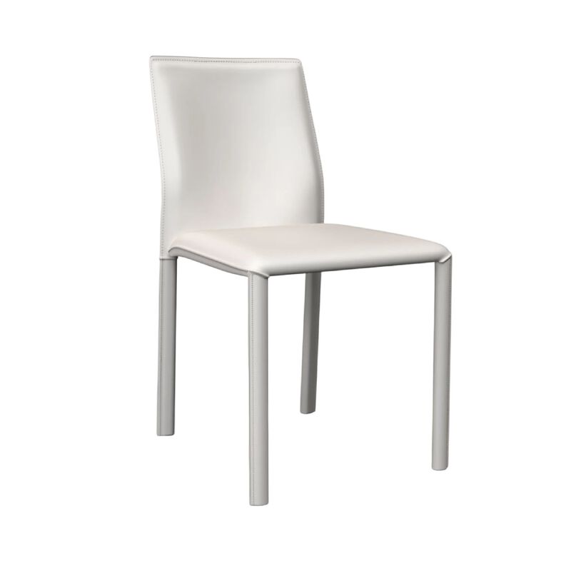 Nuwo Side Dining Chair Set of 2, White Faux Leather, Modern Metal Legs