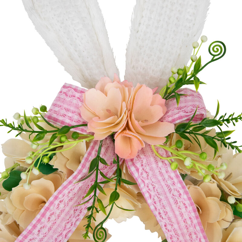 Wooden Floral Artificial Easter Wreath with Rabbit Ears and Paws - 18"