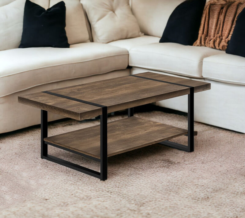 Hivvago 47 Inch Brown And Black Wood Coffee Table With Shelf
