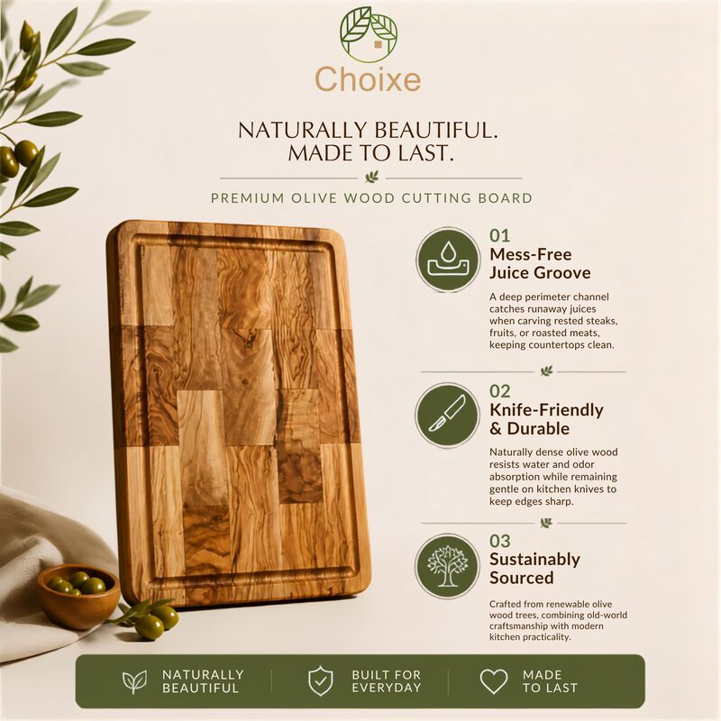 Multi-Purpose Large Olive Wood Serving and Cutting Board &ndash;Charcuterie Platter & Carving Board image number 3
