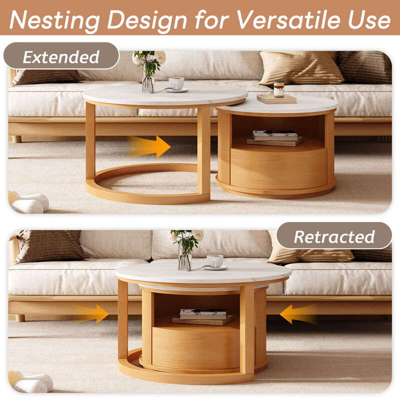 GOODSILO Modern Nesting Coffee Table with Marble Top and Two-Tier Storage image number 7