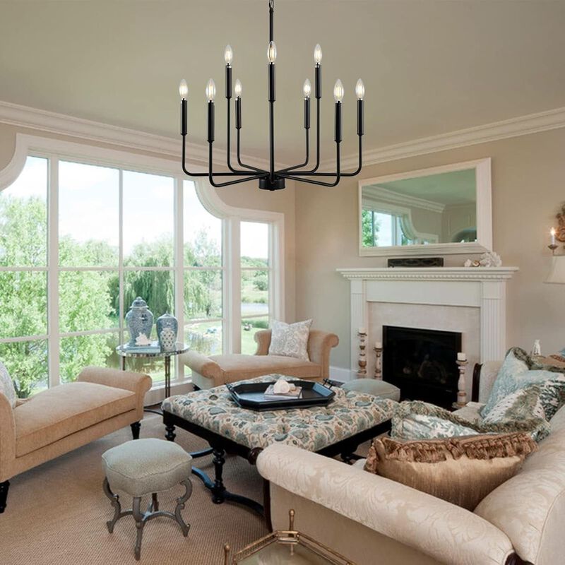 ShipItFurniture Black Farmhouse 9-Light Chandelier 28" image number 2