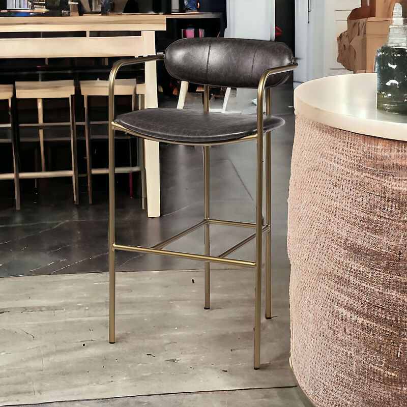 Faux Leather and Steel Bar Height Chair with Footrest for Kitchen Island or Home Bar