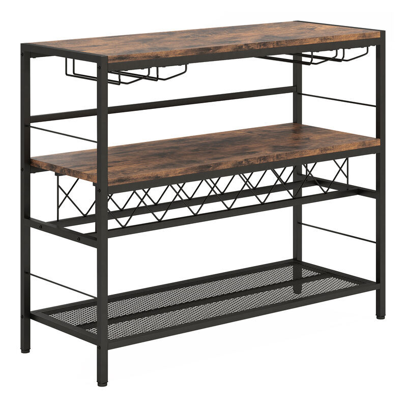 4-Tier Bar Table with Wine Rack and 4 Rows of Glass Holders