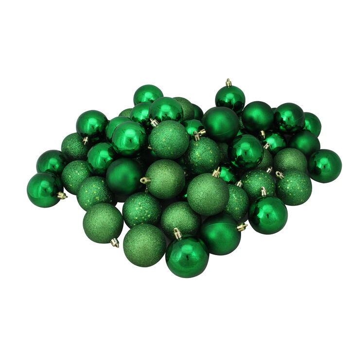 60ct  Xmas Green Shatterproof 4-Finish Christmas Ball Ornaments 2.5" (60mm)
