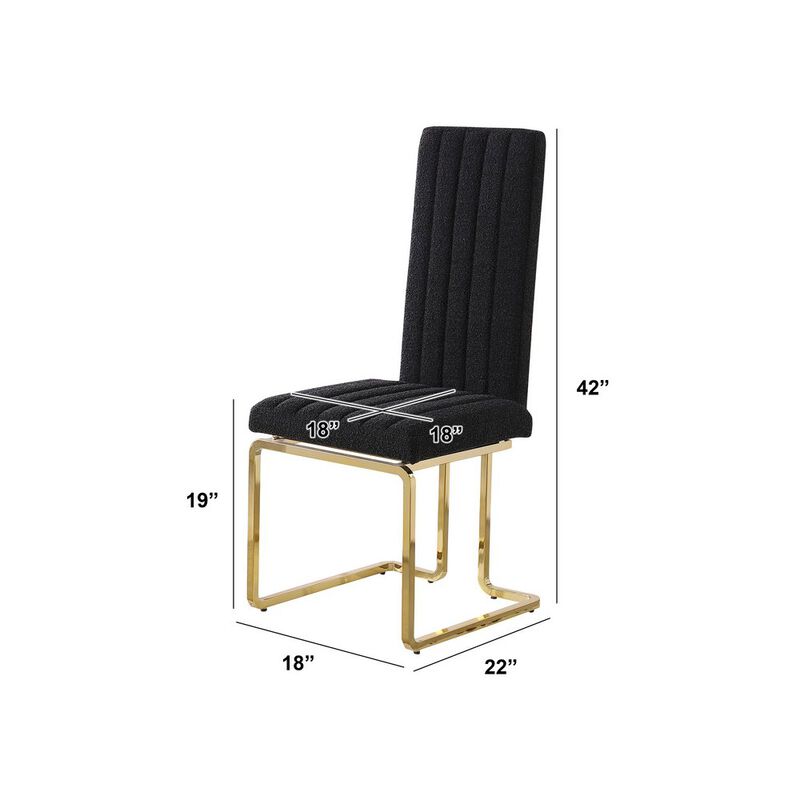 Black Boucle Fabric Gold Chrome Base Tall Back Rest Dining Chairs (Set Of 2)
