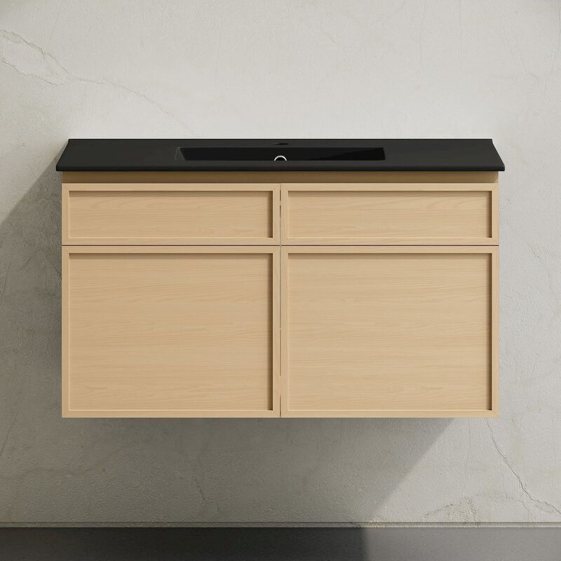 St. Tropez 36" Wall-Mounted Bathroom Vanity in Natural Oak with Black Sink Top image number 8