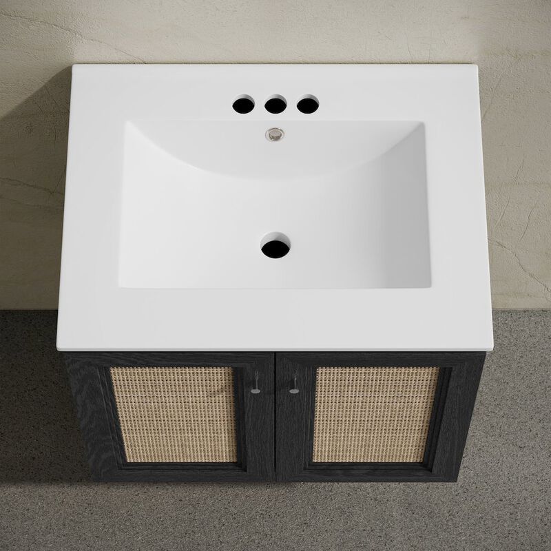 24" Wall-Mounted Bathroom Vanity in Black Oak, Centerset Faucet Holes Vanity Top image number 3