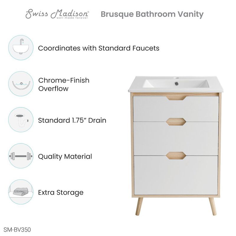 Brusque 24" Freestanding Bathroom Vanity in Natural Oak with Sink Top image number 1