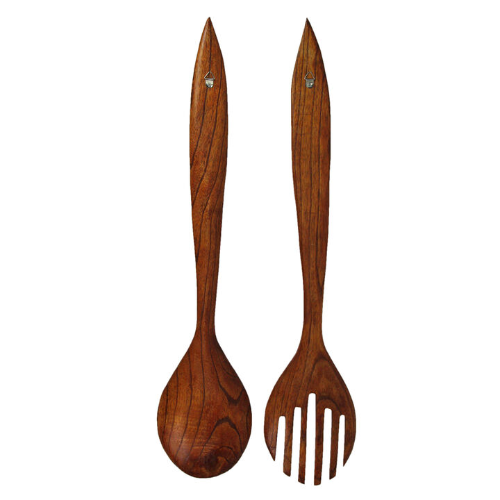 Set of 2 Modern Minimalist Wooden Fork & Spoon Sculpture Wall Hanging Home Decor