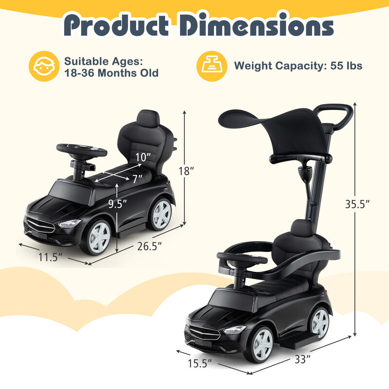 3 in 1 Toddler Ride On Push Car with Canopy Sliding Function and Stroller image number 2