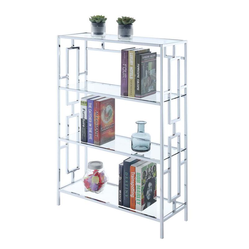 Convenience Concepts Town Square Chrome 4 Tier Bookcase, Clear Glass/Chrome Frame