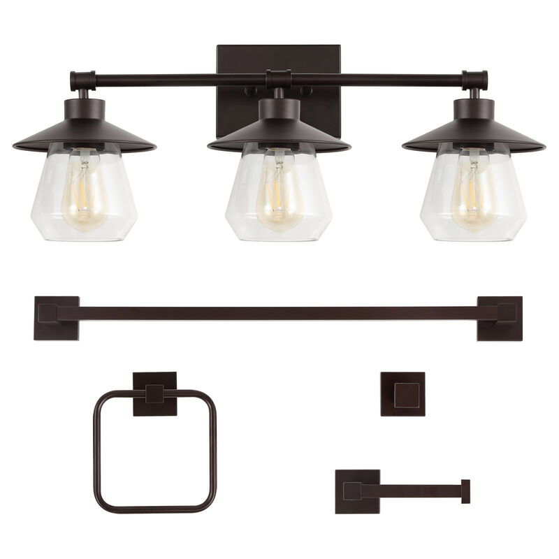 Avalon 26" 3-Light Farmhouse Cottage Vanity Light with Bathroom Hardware Accessory 5-Piece Set