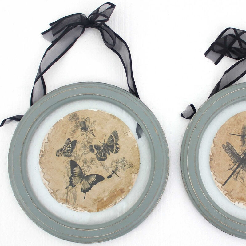 HomeRoots Set of Two Green And Ivory Butterfly Glass Circle image number 2