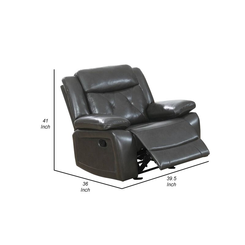 Nuna 40 Inch Power Recliner Chair with Manual Pull Tab, Taupe Faux Leather-Benzara