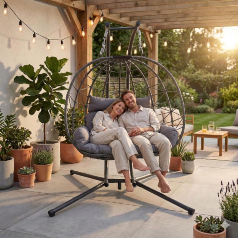 Hivvago Two-Seater Egg Swing Chair with Frame image number 4