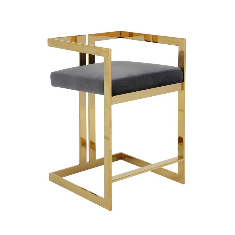 Pangea Home Kenzie Counter Stool Gold/Gray Velvet