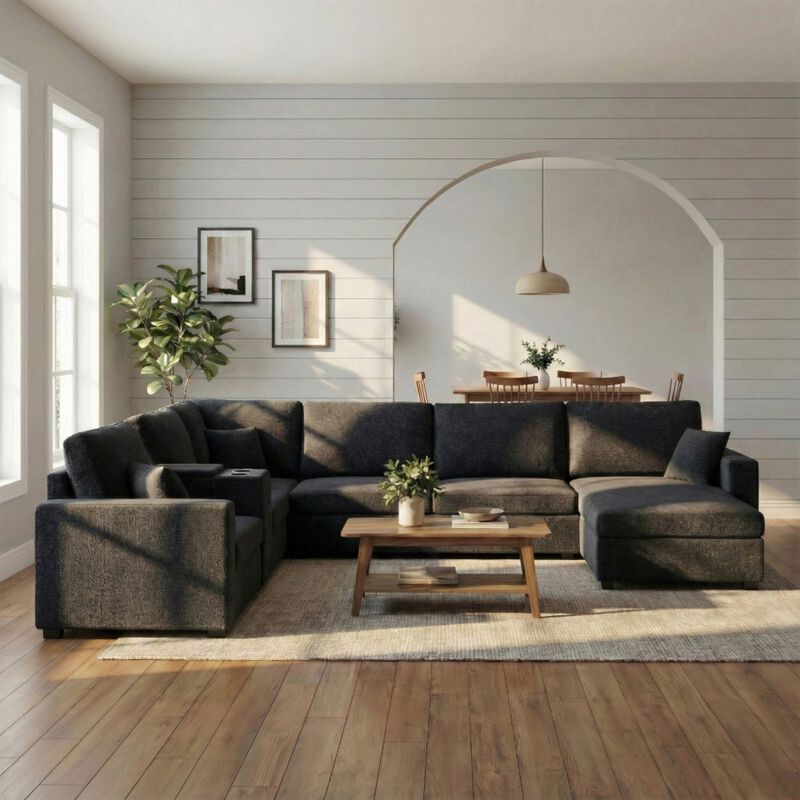 Guftem Modern 5‑Seat U‑Shaped Chenille Sectional Sofa image number 2