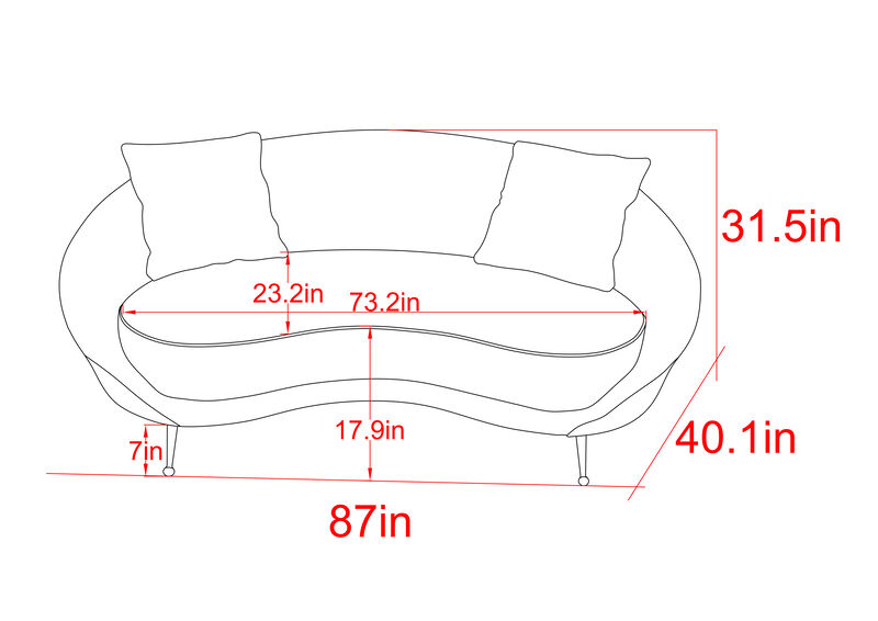 Pasargad Home Luna Collection Textured Fabric Curved Sofa image number 8