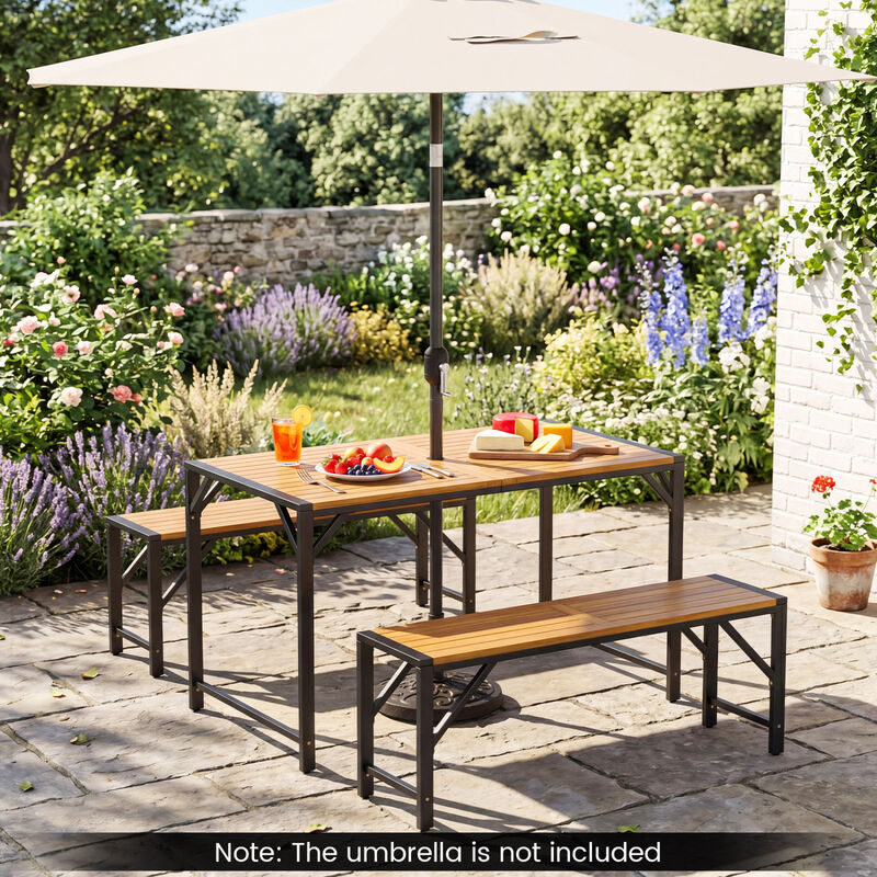 Outdoor Acacia Wood Bench with Slatted Seat for Garden and Backyard-Natural image number 6