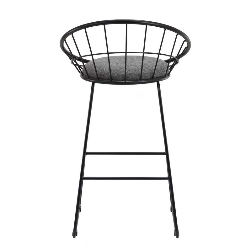 26 Inch Counter Height Chair, Set of 2, Mesh Backrest, Gray Seat, Black - Benzara