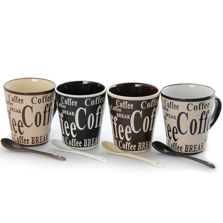 Mr. Coffee Dolce Cafe 8 Piece Ceramic Cup and Spoon Set in Assorted Designs