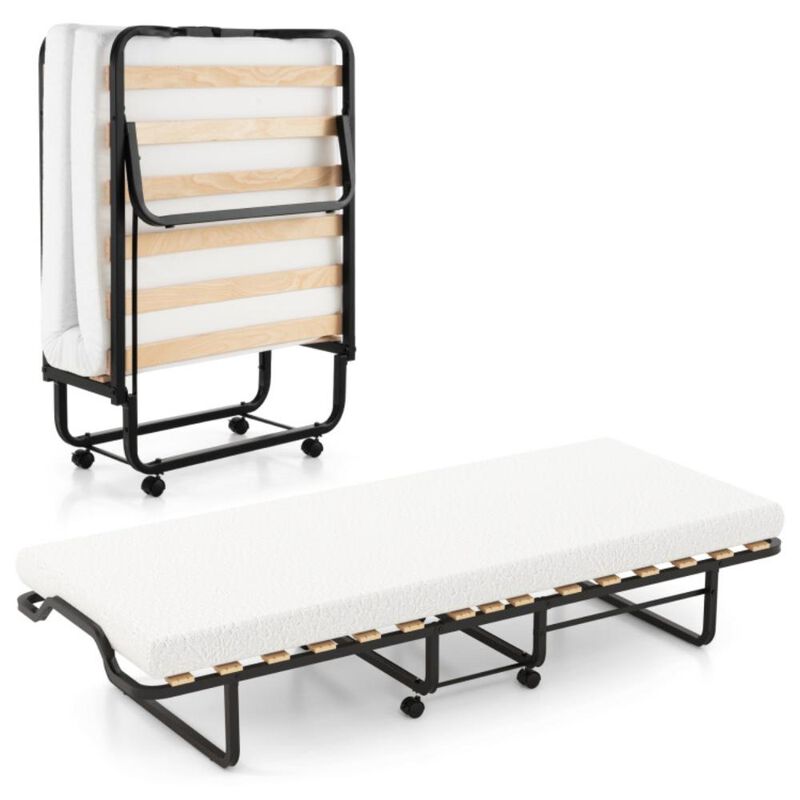 Hivvago Twin Size Folding Bed with Foam Mattress and Lockable Wheels