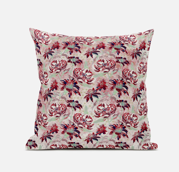Homezia 20" Red White Roses Zippered Suede Throw Pillow