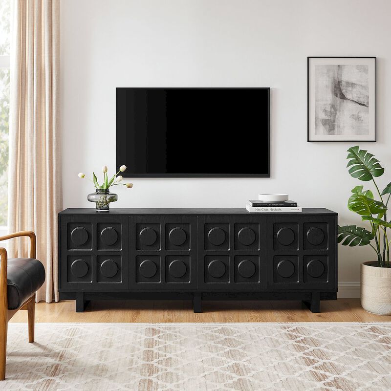 Modway Knox 71 Inch Mid-Century Modern Retro TV Stand in Black - Low Profile Entertainment Media Console Cabinet with Circular Motif for TVs up to 75 Inches image number 9