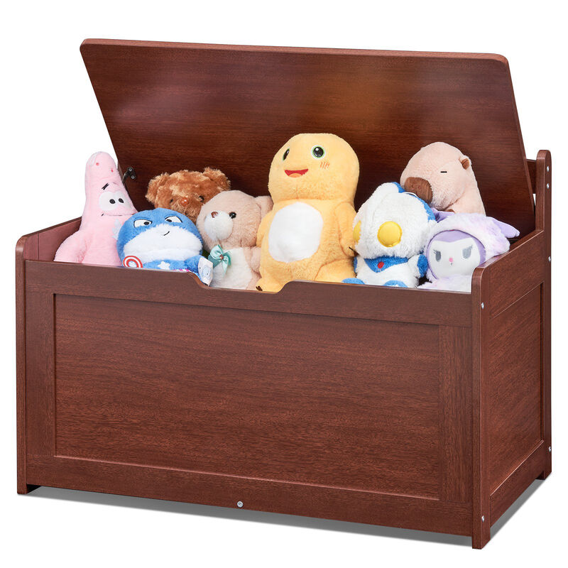 Wooden Toy Chest with Flip-Top Lid and Safety Hinge for Kids' Room or Playroom