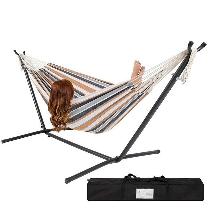 Hivvago Portable Cotton Hammock in Desert Stripe with Metal Stand and Carry Case