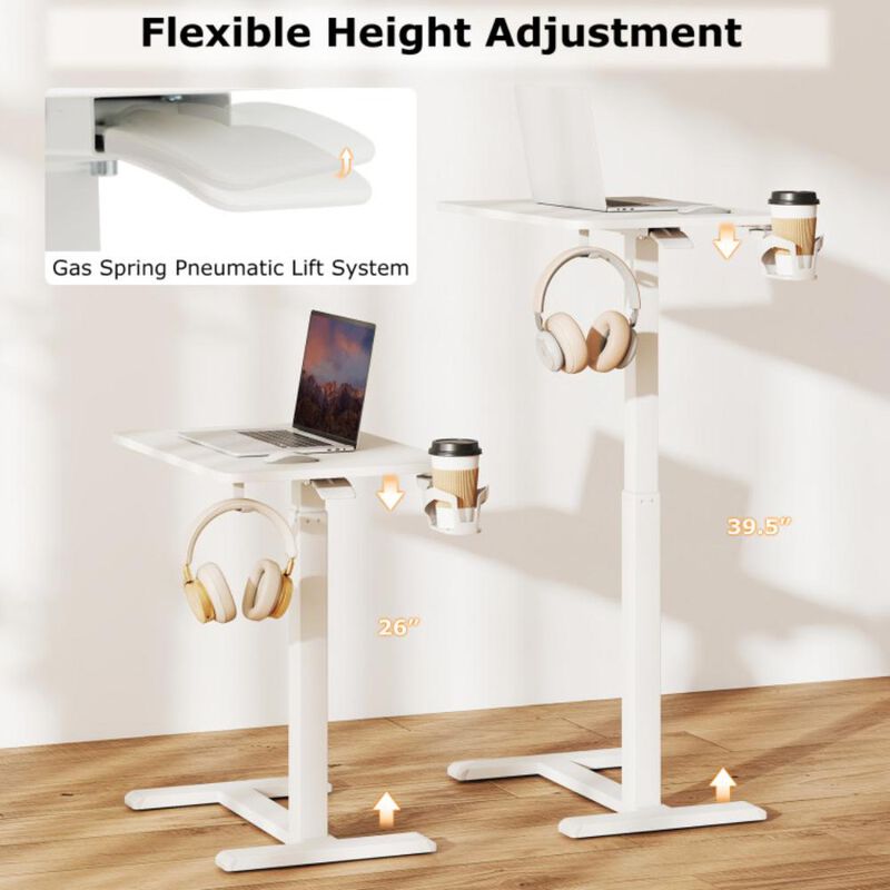 Hivvago Mobile Standing Desk Height Adjustable Overbed Bedside Table with Cup Holder