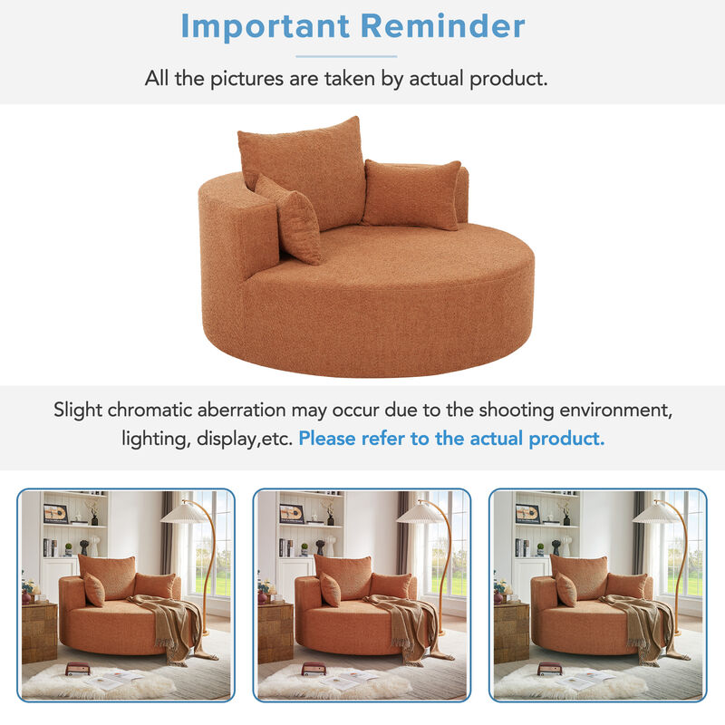 Whisen 360&deg;Swivel Chair Accent Barrel Chair Swivel Round Sofa Chair with 3 Removable Pillows