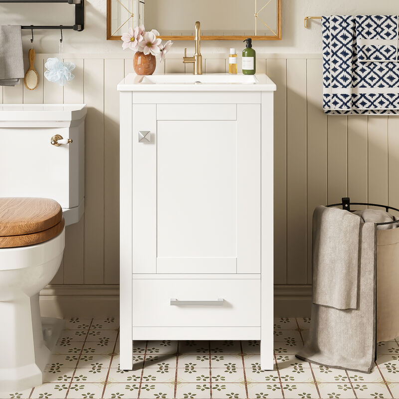 ELEMENT ACE Compact Bathroom Vanity with Integrated Ceramic Sink, Soft-Close Drawer & Door, Divider Drawer, Adjustable Foot Pads for Small Bathrooms image number 4