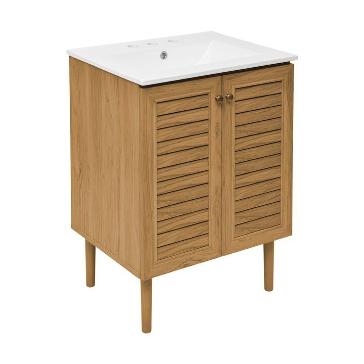 24" Freestanding Bathroom Vanity with 3-Hole Centerset Sink Top