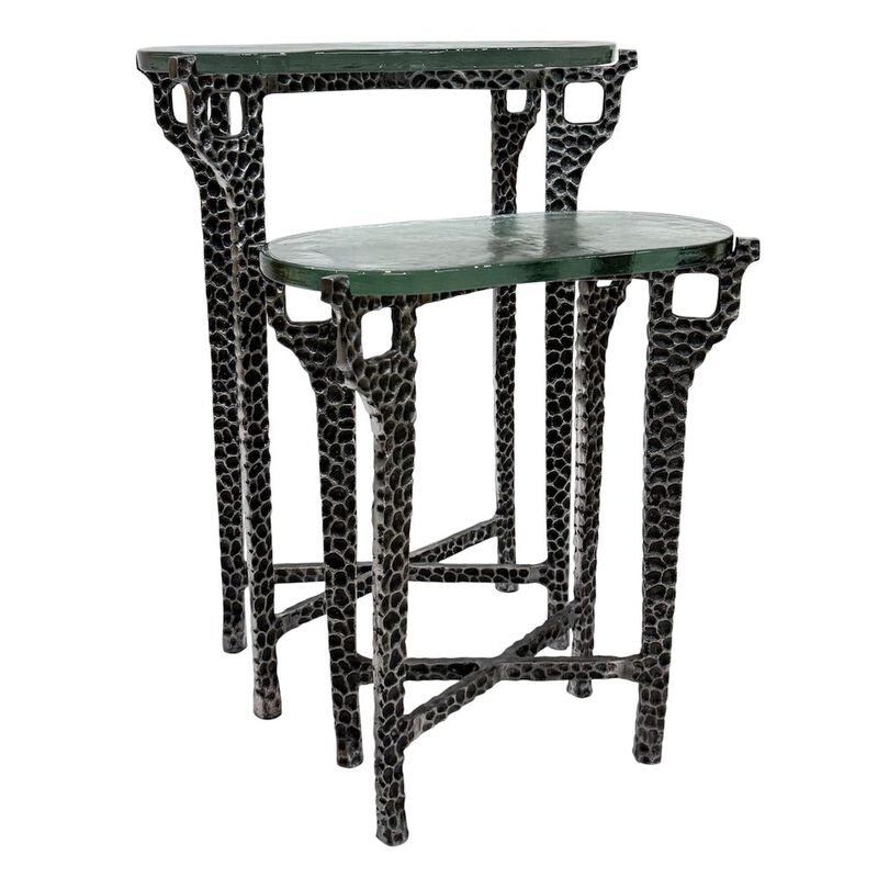 Carolina Chair & Table Ignis 26 Hammered Frame with Recycled Glass Nesting Table Set - Hammered Nickel