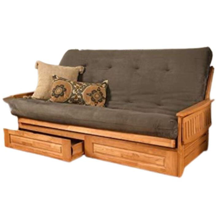 Phoenix Frame Queen-Butternut Finish-Suede Gray Mattress-Storage Drawers