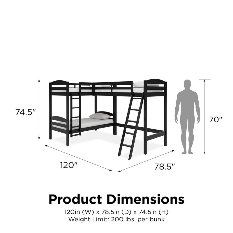 DHP Giselle Triple Wood Bunk Bed, Twin Size Beds, Espresso
