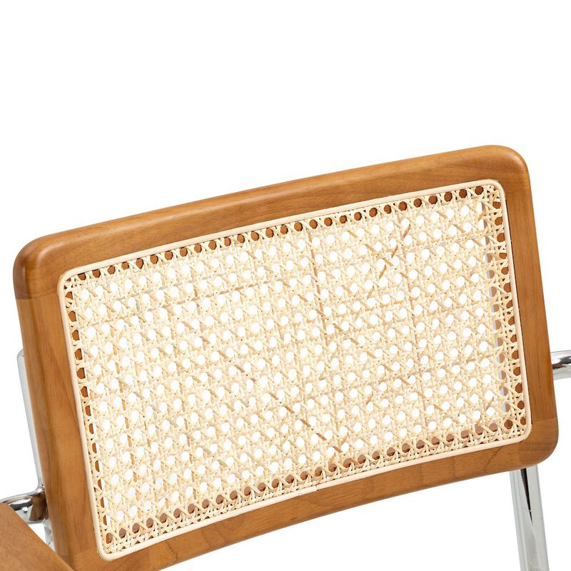 Glamour Home Set of 2 White Boucle Fabric Dining Chair Rattan Backrest and Chrome Legs