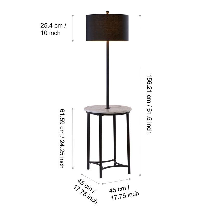 Teamson Home Shenna Floor Lamp with Table and Built-In USB, Faux Marble/Black