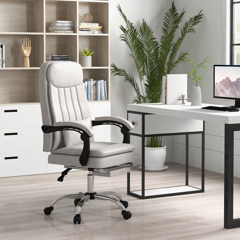 Light Gray Massage Office Chair: Microfiber, Reclining, Footrest