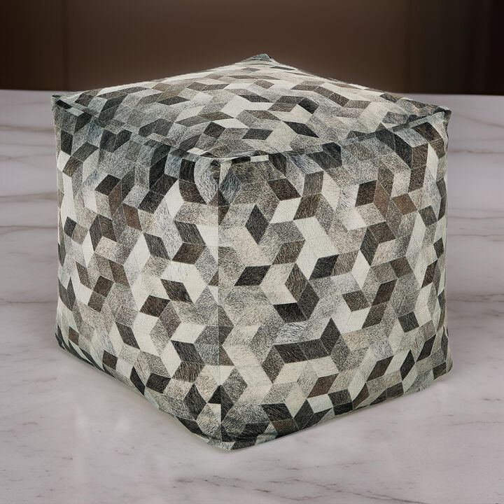 Ottoman Pouf, 18 Inch, Square, Brown and Gray Polyester Modern Style Design - Benzara