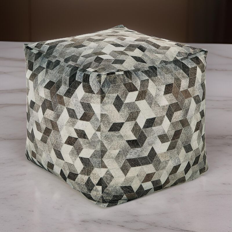 Ottoman Pouf, 18 Inch, Square, Brown and Gray Polyester Modern Style Design - Benzara